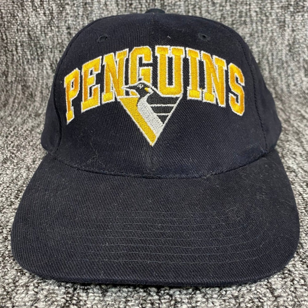 VTG Pittsburgh Penguins American Needle Strapback Hat Men Black Robo Penguin Cap